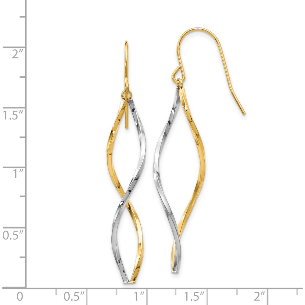 14K Two-Tone Gold and Silver Twist Drop Earrings - 46mm Length by Oro Pregiato