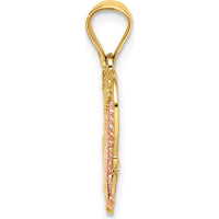 14K Two-Tone Gold and White Rhodium "AMOR" Heart Pendant with Doves Charm - 23.5mm Length by Oro Pregiato