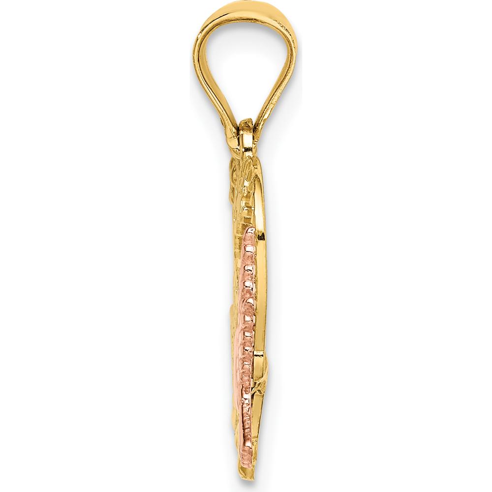 14K Two-Tone Gold and White Rhodium "AMOR" Heart Pendant with Doves Charm - 23.5mm Length by Oro Pregiato
