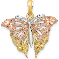 14K Two-Tone Gold and White Rhodium Diamond-Cut Butterfly Charm Pendant by Oro Pregiato