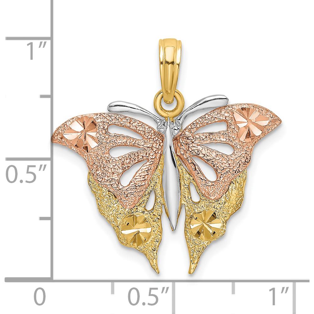 14K Two-Tone Gold and White Rhodium Diamond-Cut Butterfly Charm Pendant by Oro Pregiato