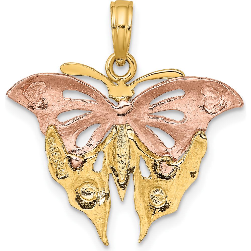14K Two-Tone Gold and White Rhodium Diamond-Cut Butterfly Charm Pendant by Oro Pregiato