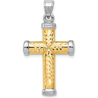 14K Two-Tone Gold and White Rhodium Diamond-Cut Reversible Cross Pendant - 30.5mm x 18.5mm by Oro Pregiato