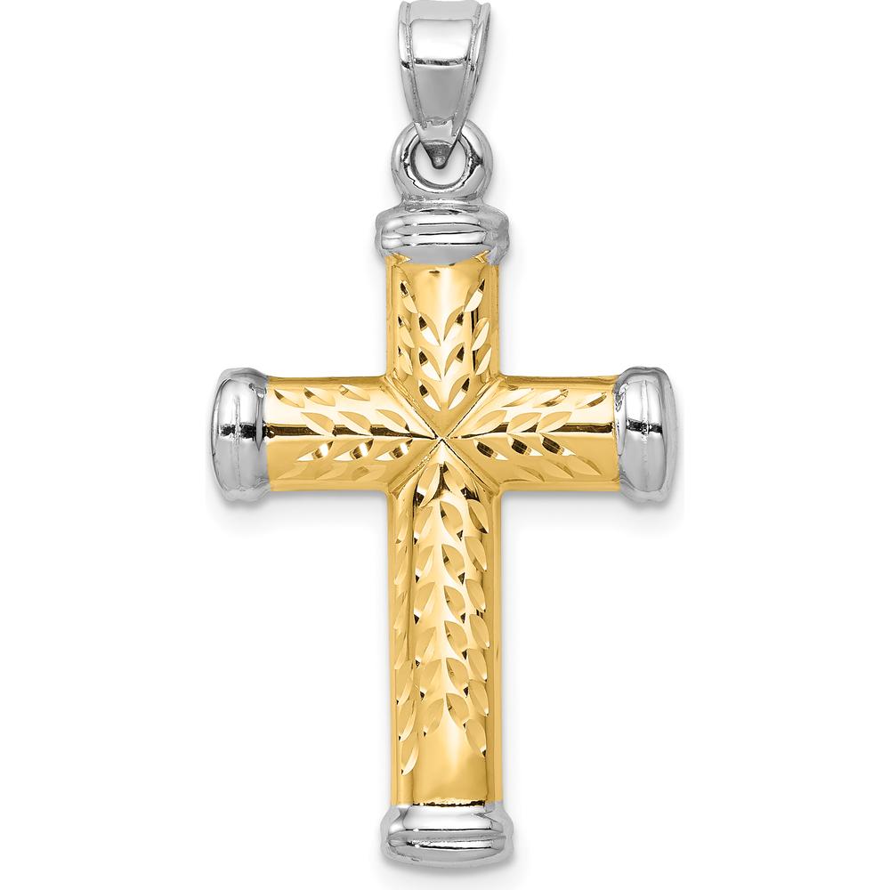 14K Two-Tone Gold and White Rhodium Diamond-Cut Reversible Cross Pendant - 30.5mm x 18.5mm by Oro Pregiato