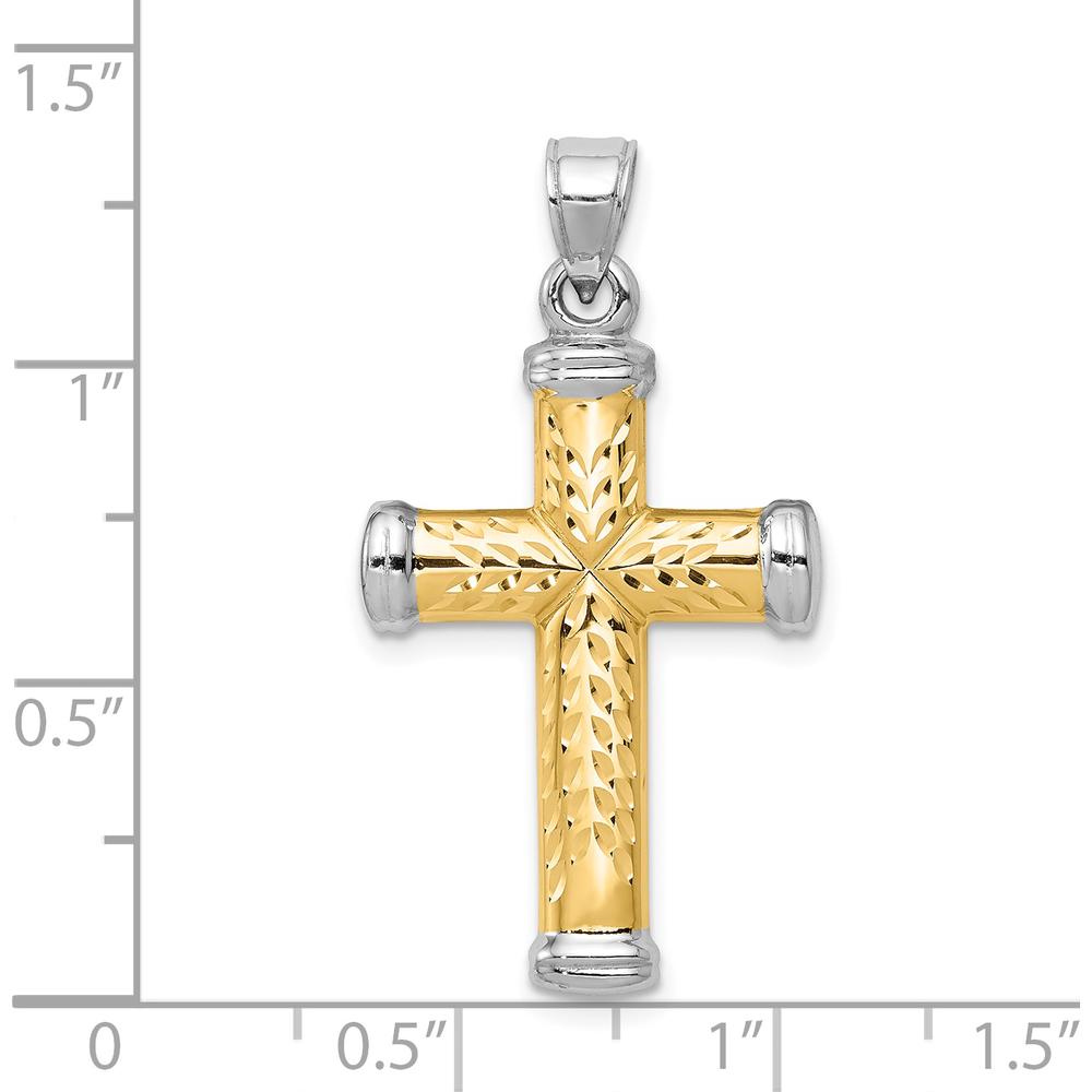 14K Two-Tone Gold and White Rhodium Diamond-Cut Reversible Cross Pendant - 30.5mm x 18.5mm by Oro Pregiato
