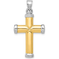 14K Two-Tone Gold and White Rhodium Diamond-Cut Reversible Cross Pendant - 30.5mm x 18.5mm by Oro Pregiato