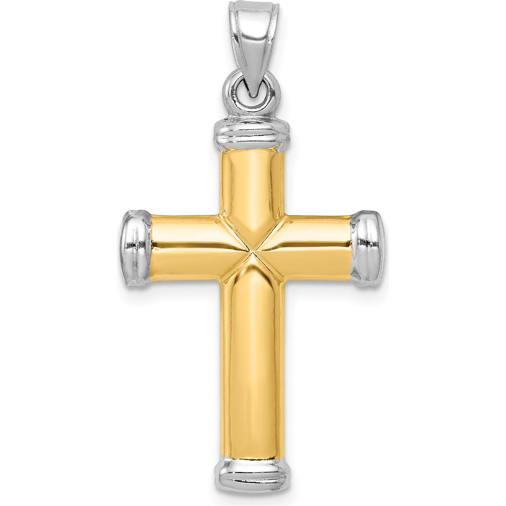 14K Two-Tone Gold and White Rhodium Diamond-Cut Reversible Cross Pendant - 30.5mm x 18.5mm by Oro Pregiato