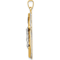 14K Two-Tone Gold and White Rhodium Hollow INRI Crucifix Pendant with Beaded Texture - 35.8mm Length by Oro Pregiato