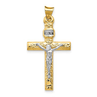 14K Two-Tone Gold and White Rhodium INRI Crucifix Pendant - 34mm Length by Oro Pregiato