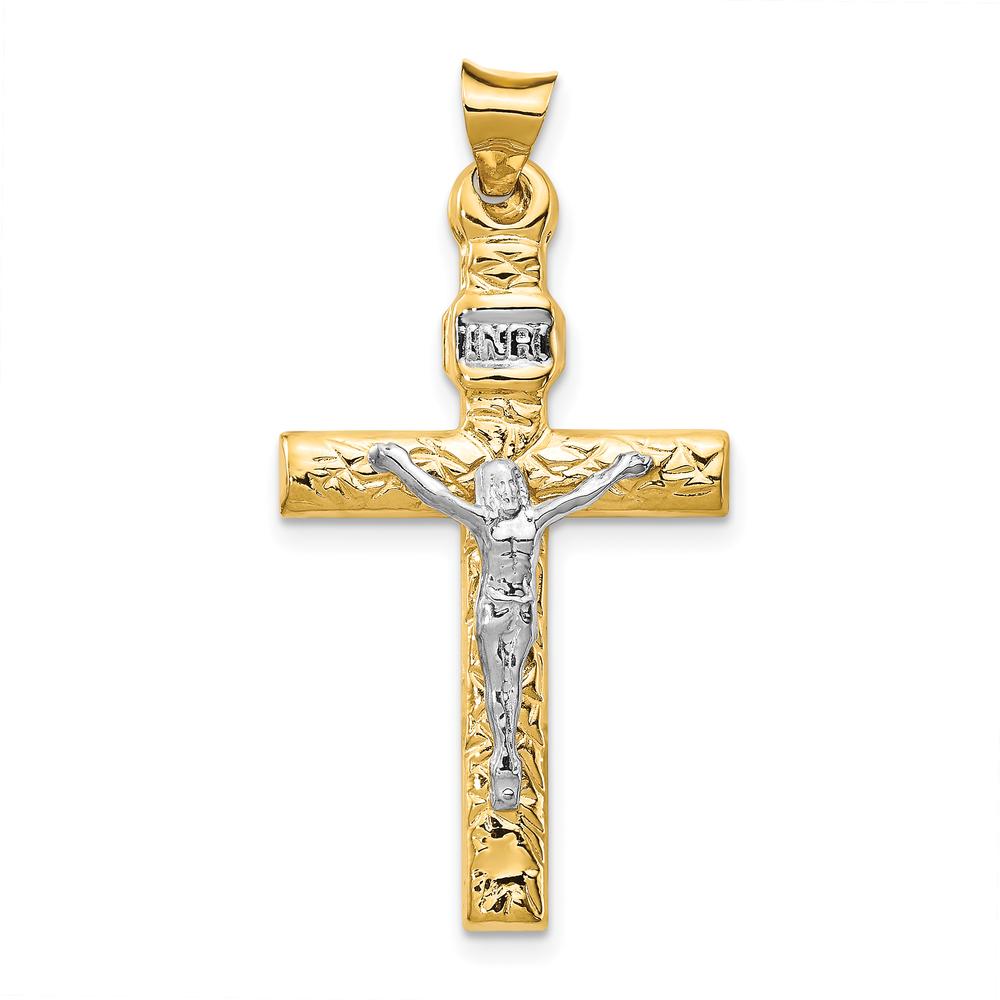 14K Two-Tone Gold and White Rhodium INRI Crucifix Pendant - 34mm Length by Oro Pregiato