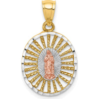 14K Two-Tone Gold and White Rhodium Our Lady of Guadalupe Oval Pendant - 24mm by Oro Pregiato