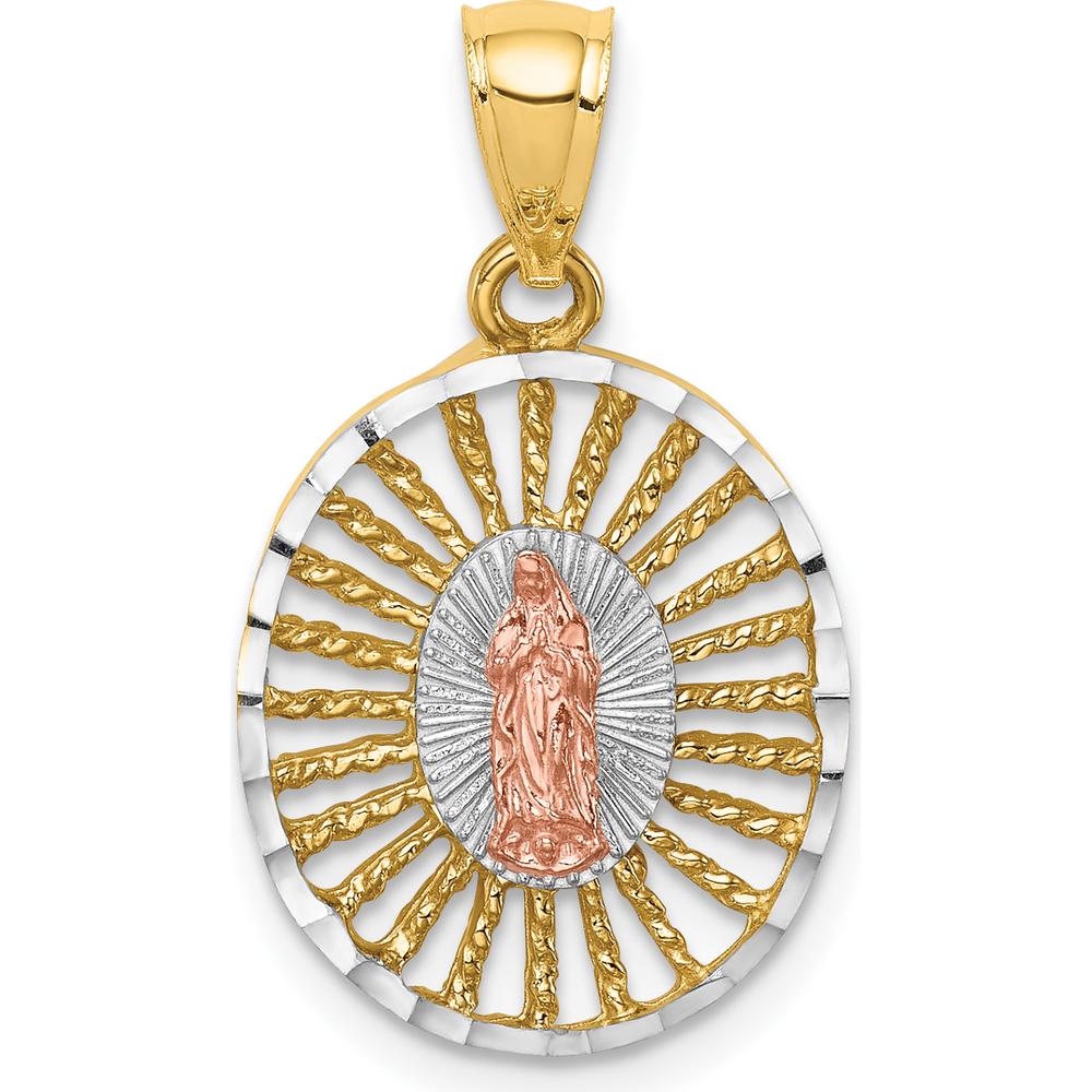 14K Two-Tone Gold and White Rhodium Our Lady of Guadalupe Oval Pendant - 24mm by Oro Pregiato