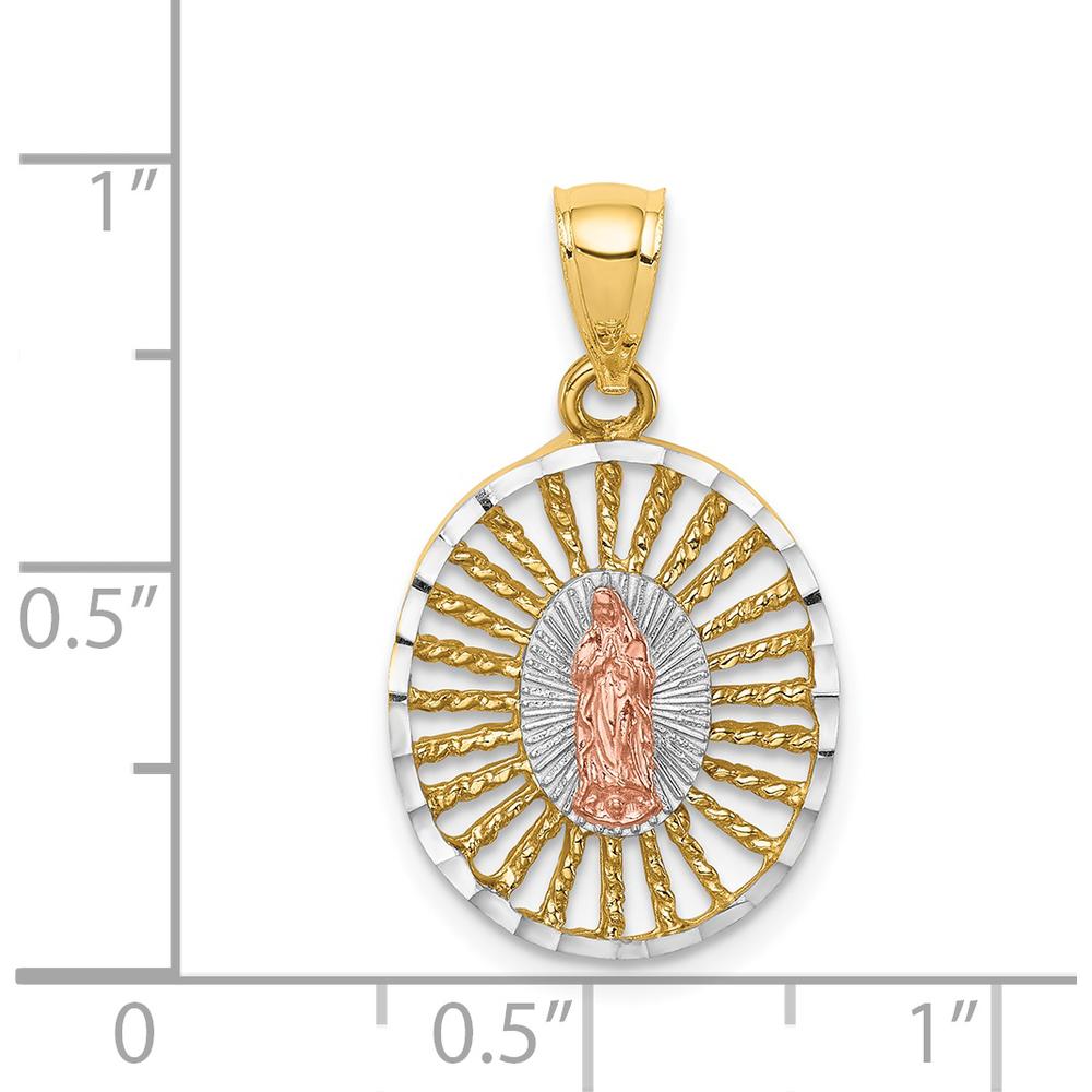 14K Two-Tone Gold and White Rhodium Our Lady of Guadalupe Oval Pendant - 24mm by Oro Pregiato