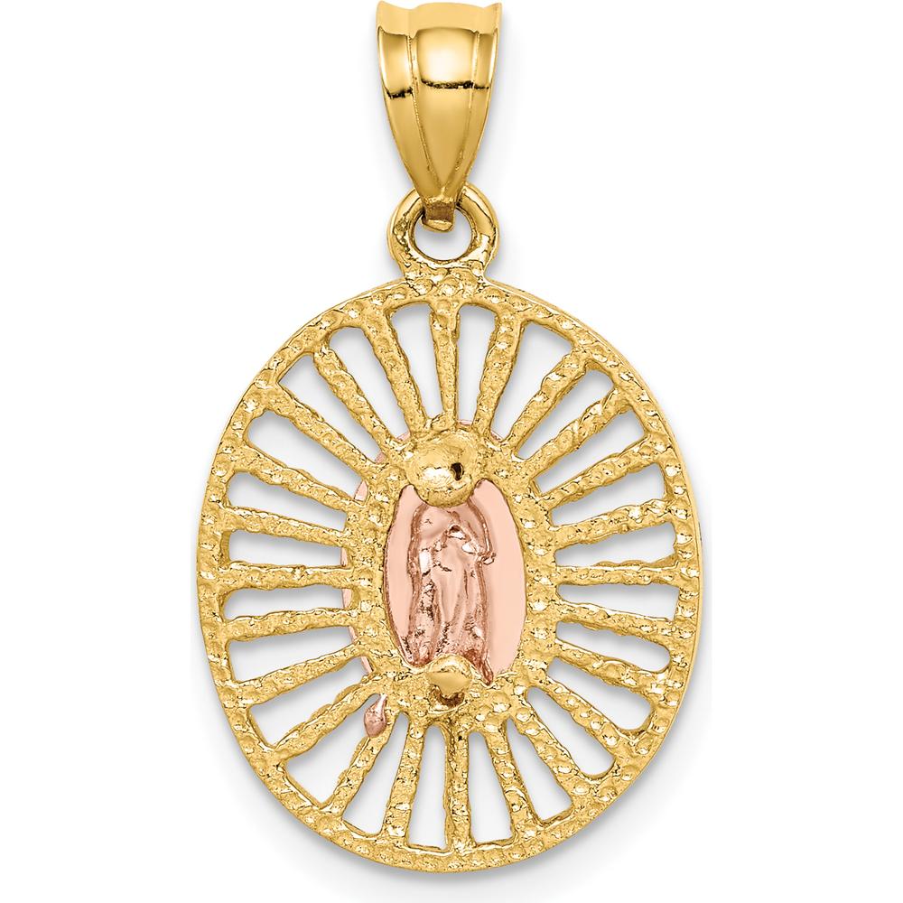 14K Two-Tone Gold and White Rhodium Our Lady of Guadalupe Oval Pendant - 24mm by Oro Pregiato