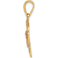 14K Two-Tone Gold Angel Heart Pendant with White Rhodium and Textured Detail by Oro Pregiato