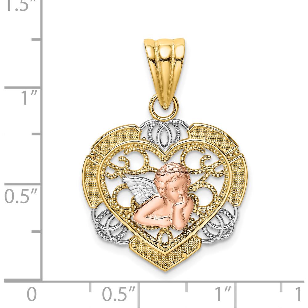 14K Two-Tone Gold Angel Heart Pendant with White Rhodium and Textured Detail by Oro Pregiato