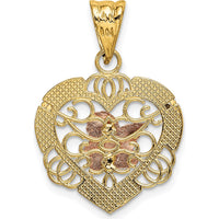 14K Two-Tone Gold Angel Heart Pendant with White Rhodium and Textured Detail by Oro Pregiato