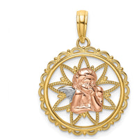 14K Two-Tone Gold Angel Pendant with Rose Gold Accents and Rhodium Plating - 25.2mm Length by Oro Pregiato