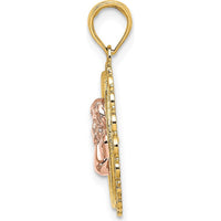 14K Two-Tone Gold Angel Pendant with Rose Gold Accents and Rhodium Plating - 25.2mm Length by Oro Pregiato