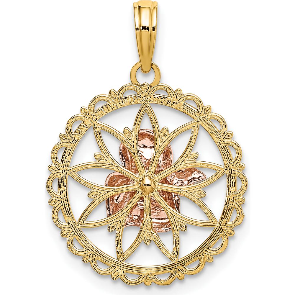 14K Two-Tone Gold Angel Pendant with Rose Gold Accents and Rhodium Plating - 25.2mm Length by Oro Pregiato