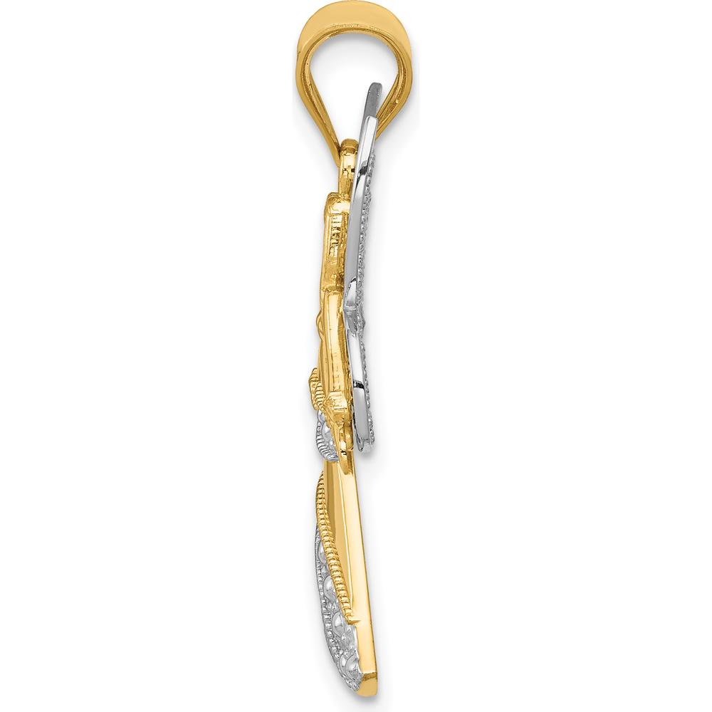 14K Two-Tone Gold Angel Pendant with White Rhodium Filigree Wings - 25mm Length by Oro Pregiato
