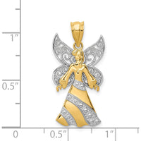 14K Two-Tone Gold Angel Pendant with White Rhodium Filigree Wings - 25mm Length by Oro Pregiato