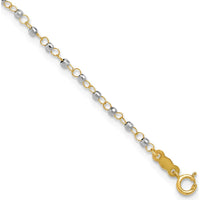 14K Two-Tone Gold Anklet with Mirror Beads and Diamond-Cut Texture - 10" Total Length (9" + 1" Extender)