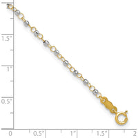 14K Two-Tone Gold Anklet with Mirror Beads and Diamond-Cut Texture - 10" Total Length (9" + 1" Extender)