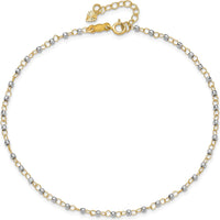 14K Two-Tone Gold Anklet with Mirror Beads and Diamond-Cut Texture - 10" Total Length (9" + 1" Extender)