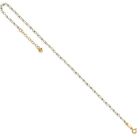 14K Two-Tone Gold Anklet with Mirror Beads and Diamond-Cut Texture - 10" Total Length (9" + 1" Extender)