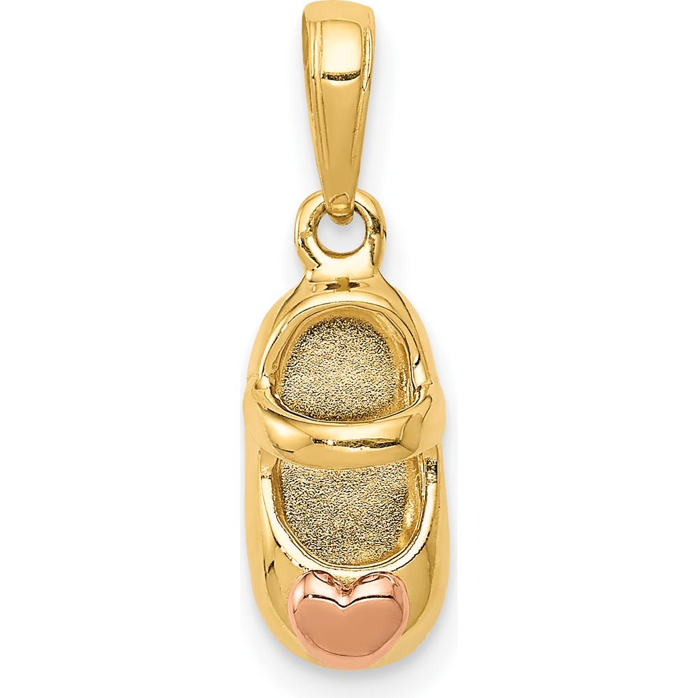 14K Two-Tone Gold Baby Shoe Charm with Rose Gold Heart - 20mm Length by Oro Pregiato