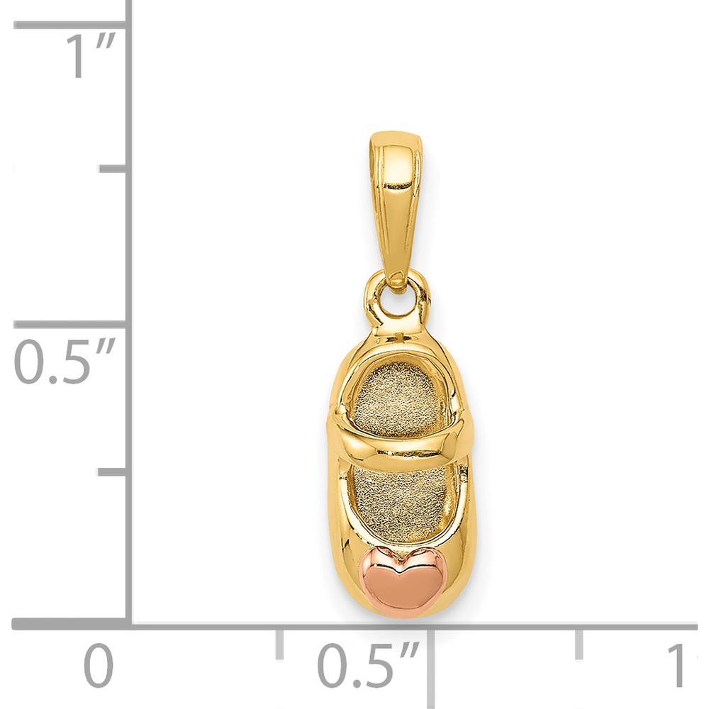 14K Two-Tone Gold Baby Shoe Charm with Rose Gold Heart - 20mm Length by Oro Pregiato