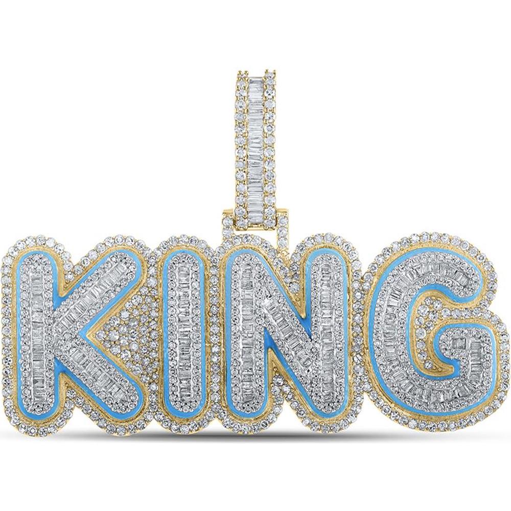 14K Two-Tone Gold Baguette Diamond King Charm Pendant - 3.5 Carat Total Diamond Weight