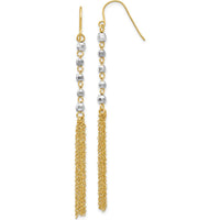 14K Two-Tone Gold Bead Tassel Drop Earrings with Diamond-Cut Texture - 70mm Length by 0