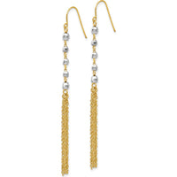 14K Two-Tone Gold Bead Tassel Drop Earrings with Diamond-Cut Texture - 70mm Length by 0
