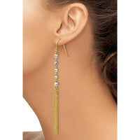 14K Two-Tone Gold Bead Tassel Drop Earrings with Diamond-Cut Texture - 70mm Length by 0