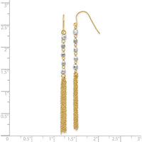 14K Two-Tone Gold Bead Tassel Drop Earrings with Diamond-Cut Texture - 70mm Length by 0