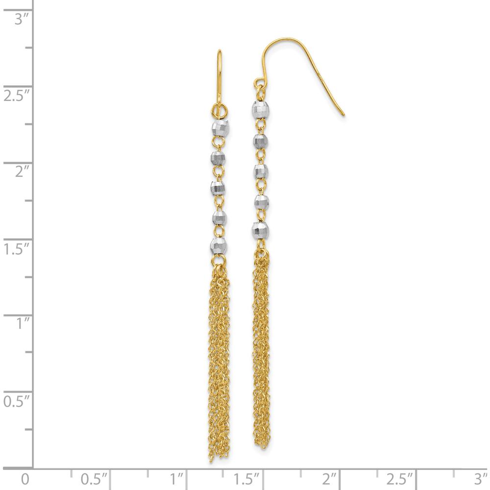 14K Two-Tone Gold Bead Tassel Drop Earrings with Diamond-Cut Texture - 70mm Length by 0
