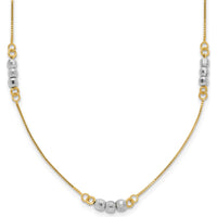 14K Two-Tone Gold Beaded 18" Station Necklace - Elegant Design with Mirror-Finished Beads by 0