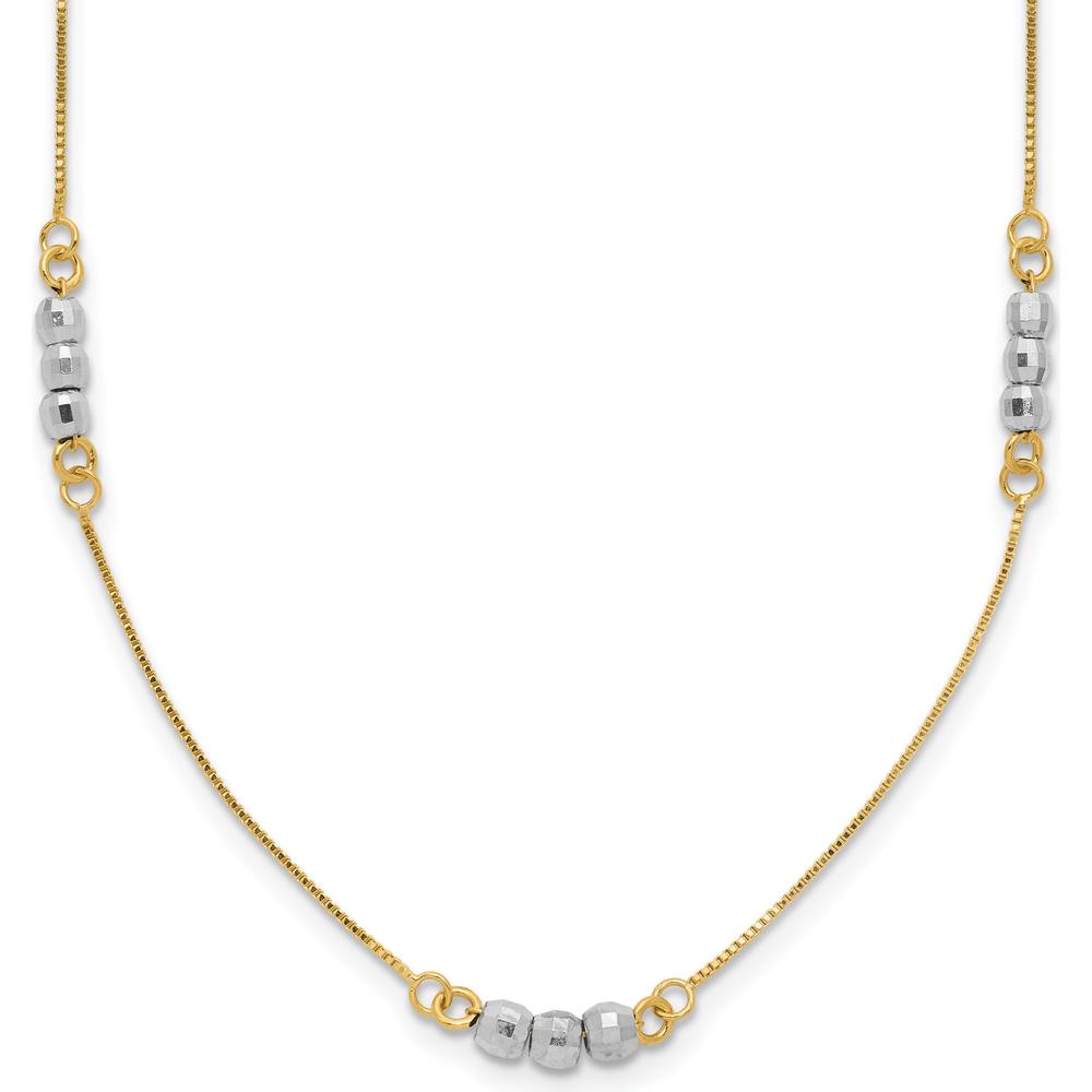 14K Two-Tone Gold Beaded 18" Station Necklace - Elegant Design with Mirror-Finished Beads by 0