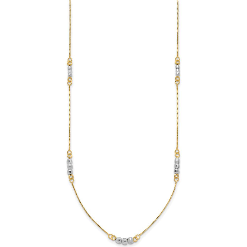 14K Two-Tone Gold Beaded 18" Station Necklace - Elegant Design with Mirror-Finished Beads by 0