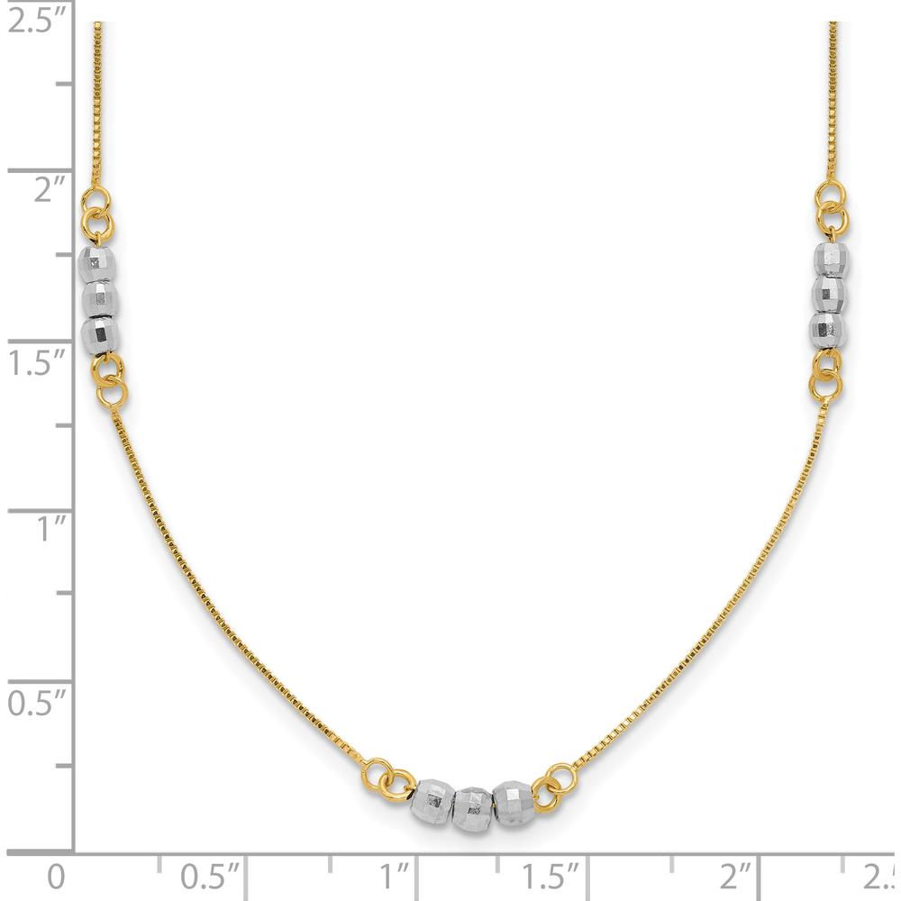 14K Two-Tone Gold Beaded 18" Station Necklace - Elegant Design with Mirror-Finished Beads by 0