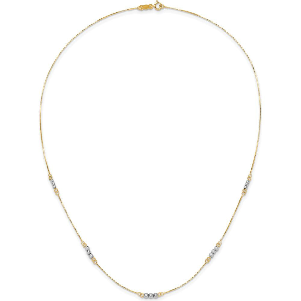 14K Two-Tone Gold Beaded 18" Station Necklace - Elegant Design with Mirror-Finished Beads by 0