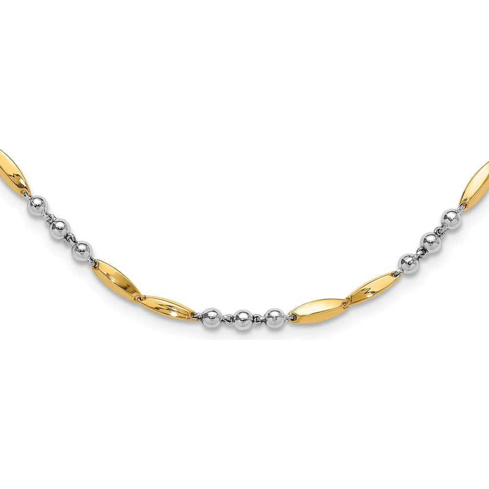 14K Two-Tone Gold Beaded and Oval Bar 18" Necklace by 0