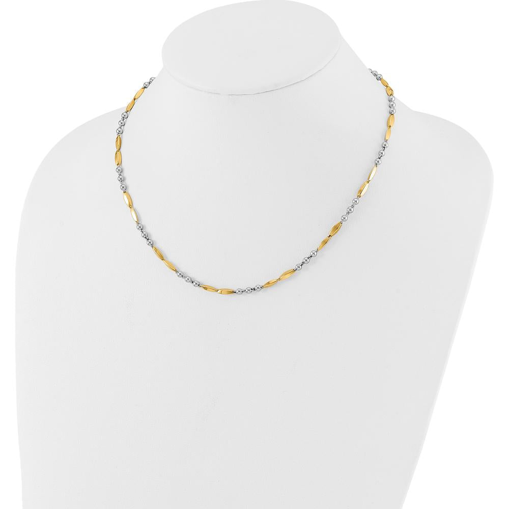 14K Two-Tone Gold Beaded and Oval Bar 18" Necklace by 0