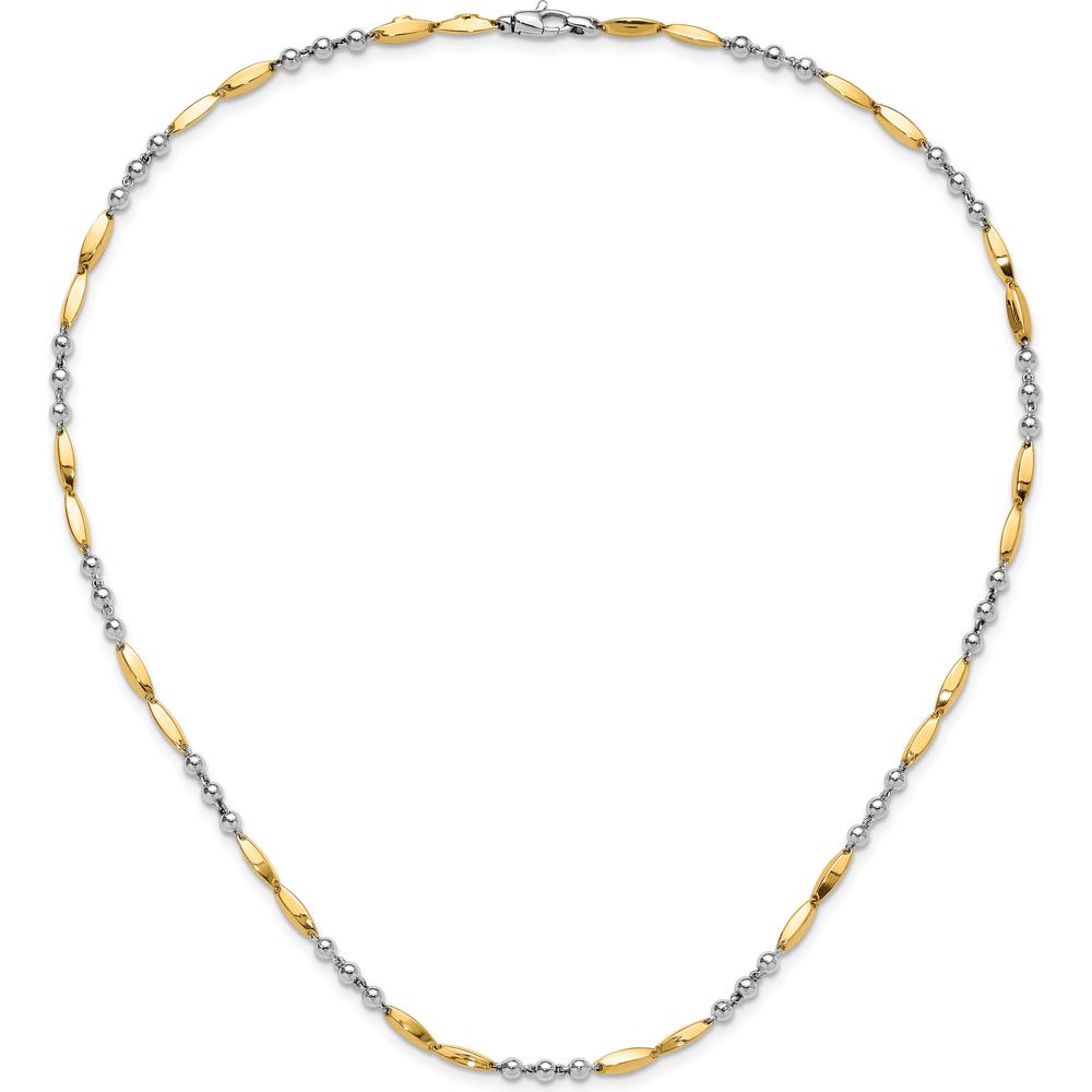 14K Two-Tone Gold Beaded and Oval Bar 18" Necklace by 0