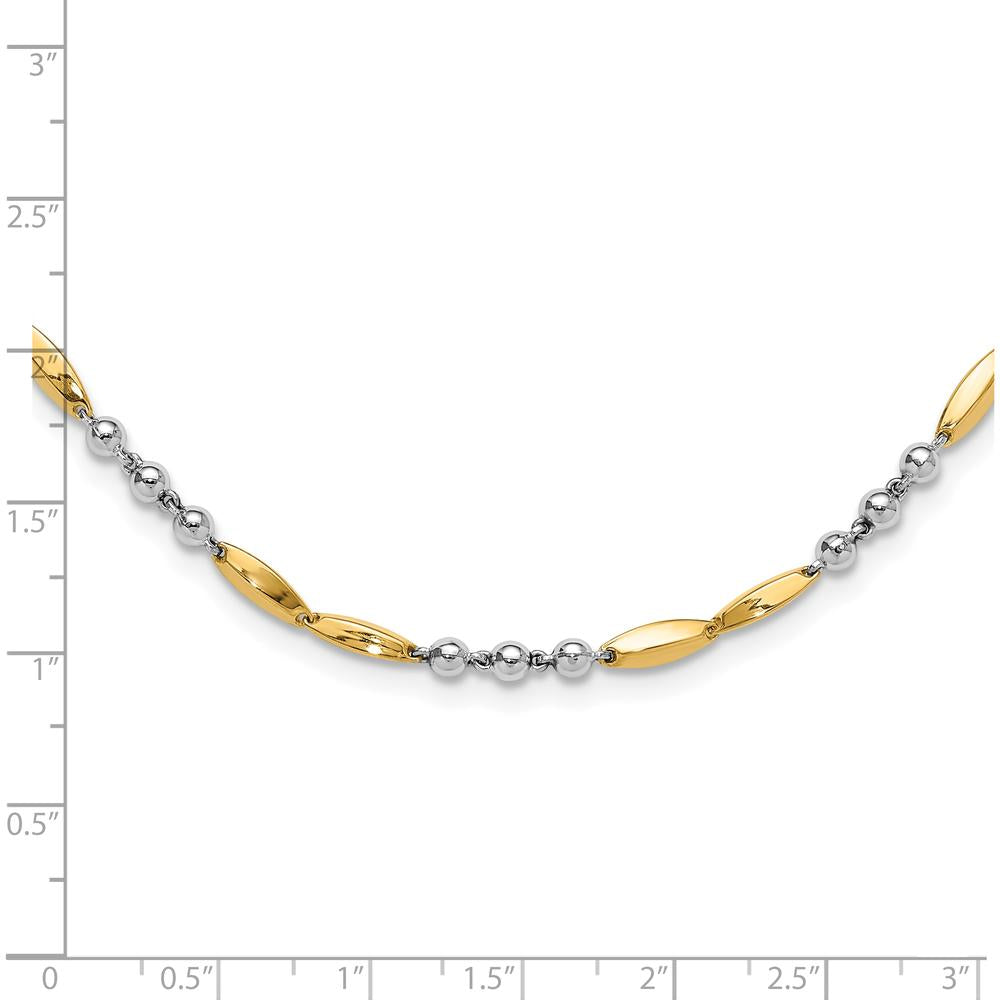 14K Two-Tone Gold Beaded and Oval Bar 18" Necklace by 0