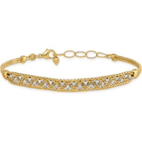 14K Two-Tone Gold Beaded Bracelet with Diamond-Cut Texture and Lobster Clasp - 7.5" Length by 0