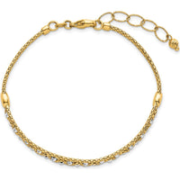14K Two-Tone Gold Beaded Bracelet with Diamond-Cut Texture and Lobster Clasp - 7.5" Length by 0