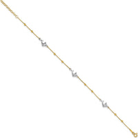 14K Two-Tone Gold Beads and Dolphin Anklet with 1" Extender - 10" Total Length